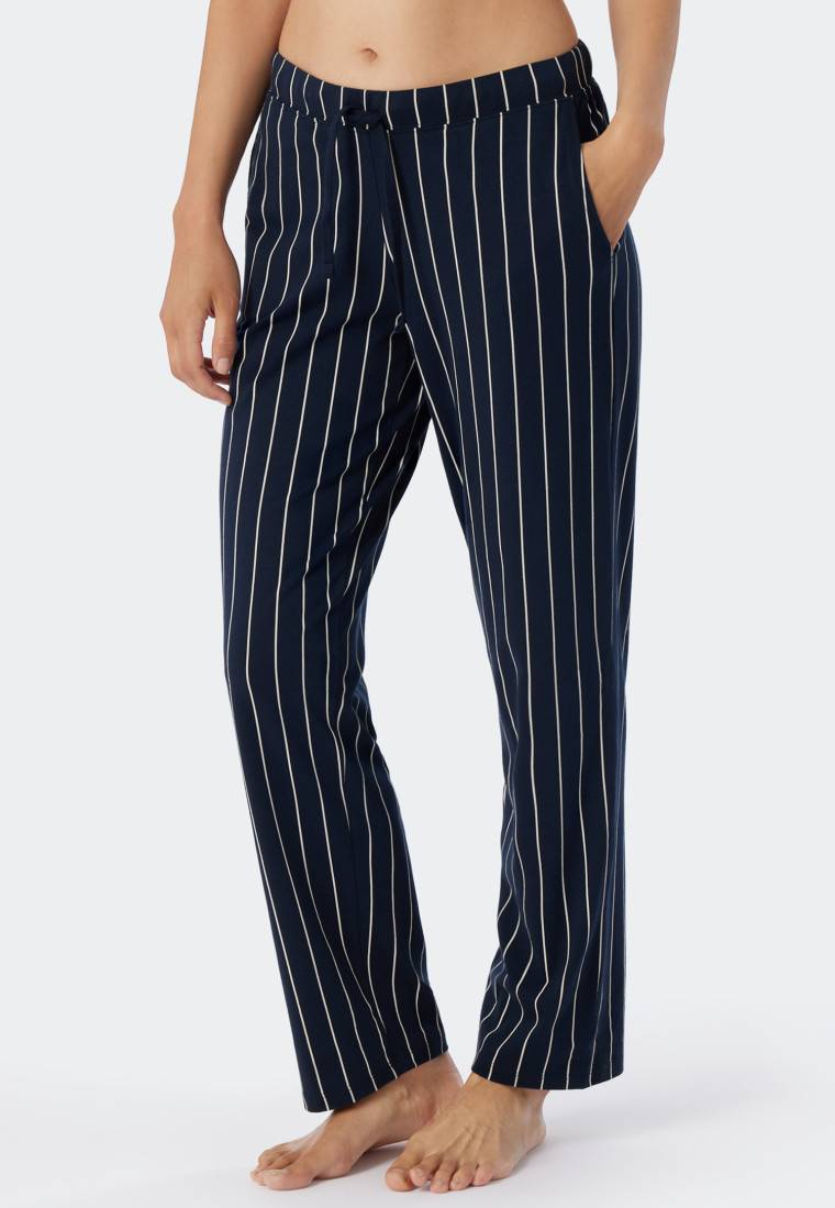 Schiesser Loungehose lang Jersey Streifen dunkelblau gemustert - Mix+Relax Saisonschlussverkauf
