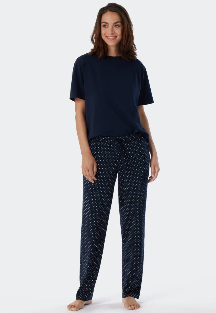 Schiesser Loungehose lang Jersey Punkte dunkelblau gemustert - Mix+Relax