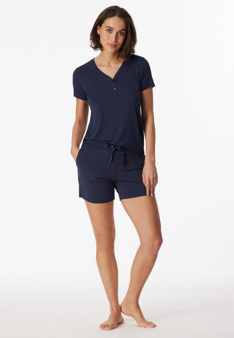 Schiesser Hose kurz Modal blau - Mix+Relax