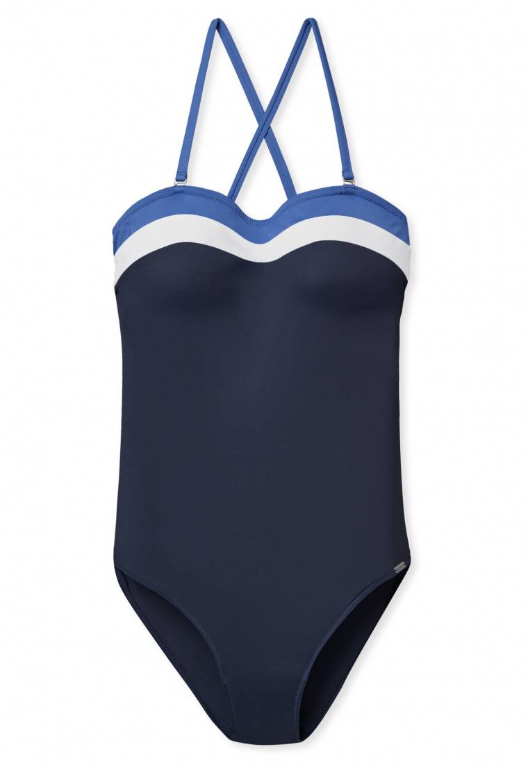 Schiesser Bandeau-Badeanzug variable Träger Softcups mit Support nachtblau - Aqua Ocean Swim Saisonale Angebote