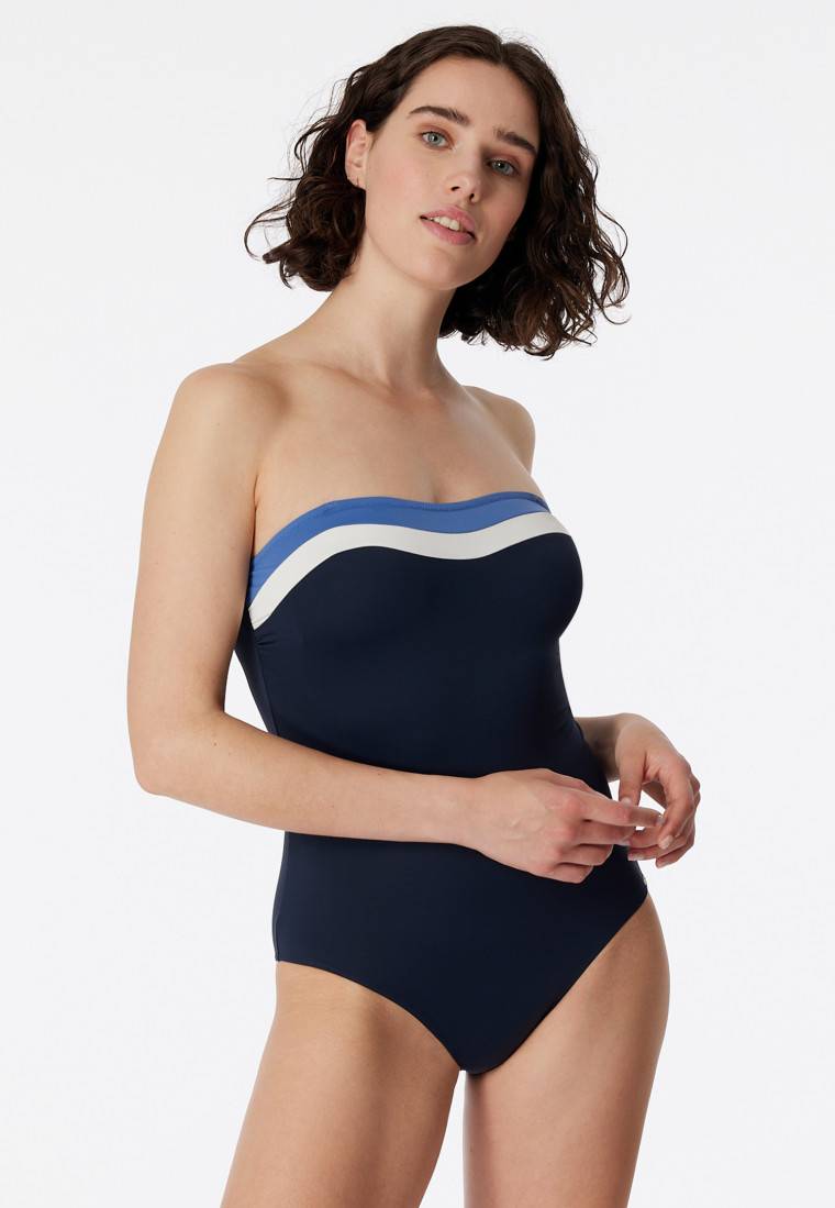 Schiesser Bandeau-Badeanzug variable Träger Softcups mit Support nachtblau - Aqua Ocean Swim Saisonale Angebote
