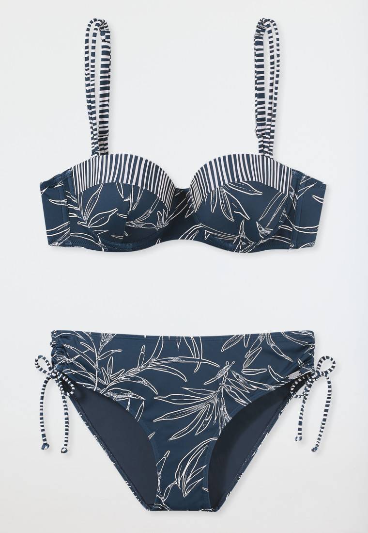 Schiesser Bandeau Bügel-Bikini Softcups variable Träger Midi-Slip verstellbare Seiten blau gemustert - Ocean Swim Kostenlose Rückgabe