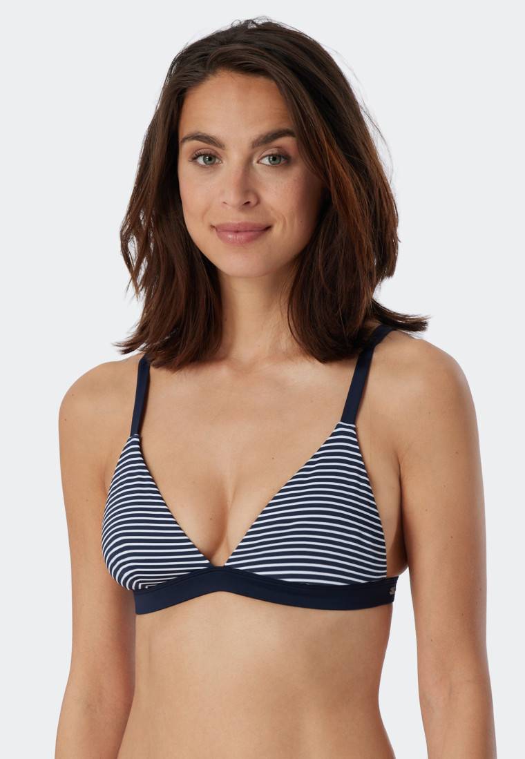 Schiesser Bikini Triangel-Top herausnehmbare Cups variable Träger Streifen dunkelblau - Mix & Match Reflections Neueste Stile