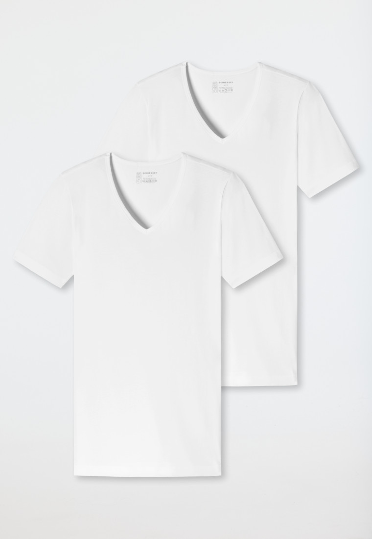 Schiesser Shirts kurzarm 2er-Pack Organic Cotton tiefer V-Ausschnitt weiß – 95/5 Räumungsverkauf
