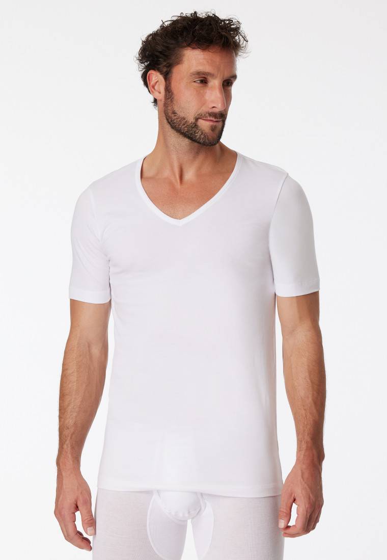Schiesser Shirts kurzarm 2er-Pack Organic Cotton tiefer V-Ausschnitt weiß – 95/5 Räumungsverkauf