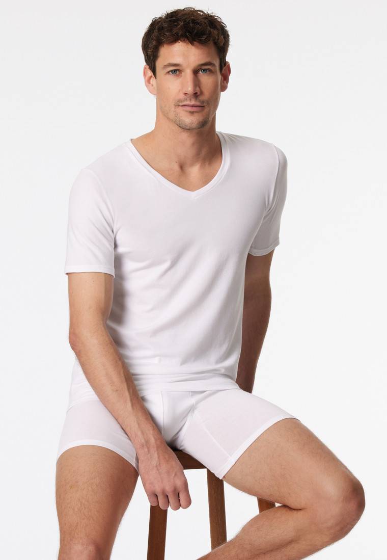 Schiesser Shirt kurzarm V-Ausschnitt weiß - Premium Cotton