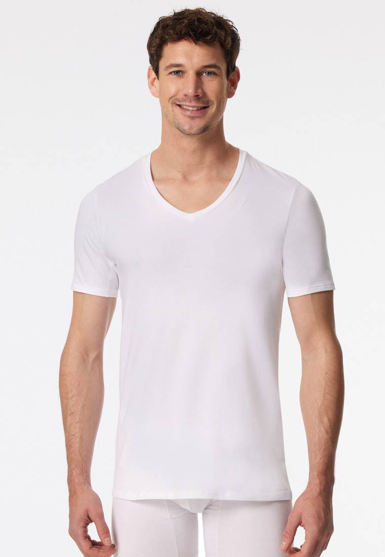 Schiesser Shirt kurzarm V-Ausschnitt weiß - Premium Cotton VIP-Rabatte