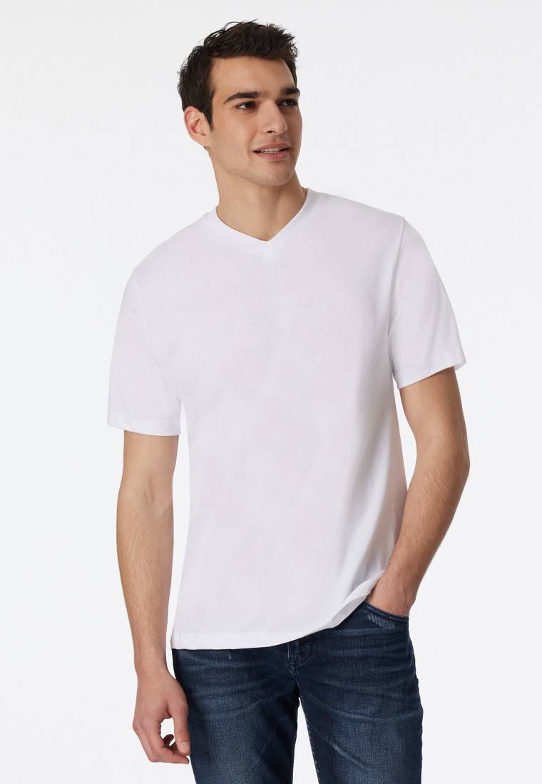 Schiesser Shirt kurzarm Jersey 2er-Pack V-Ausschnitt weiß - American T-Shirt