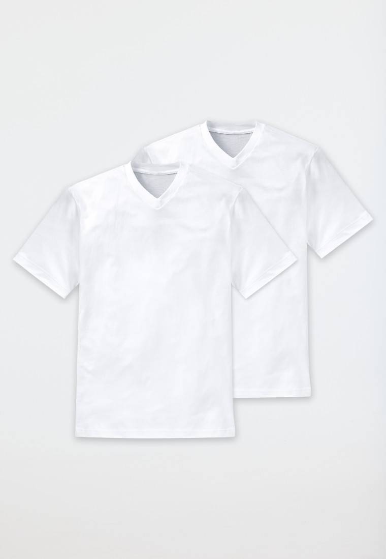 Schiesser Shirt kurzarm Jersey 2er-Pack V-Ausschnitt weiß - American T-Shirt Tiefpreis