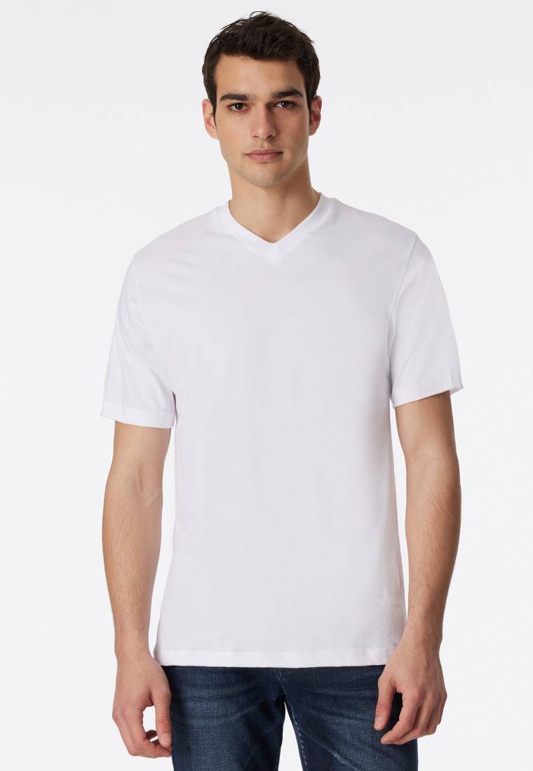 Schiesser Shirt kurzarm Jersey 2er-Pack V-Ausschnitt weiß - American T-Shirt Tiefpreis