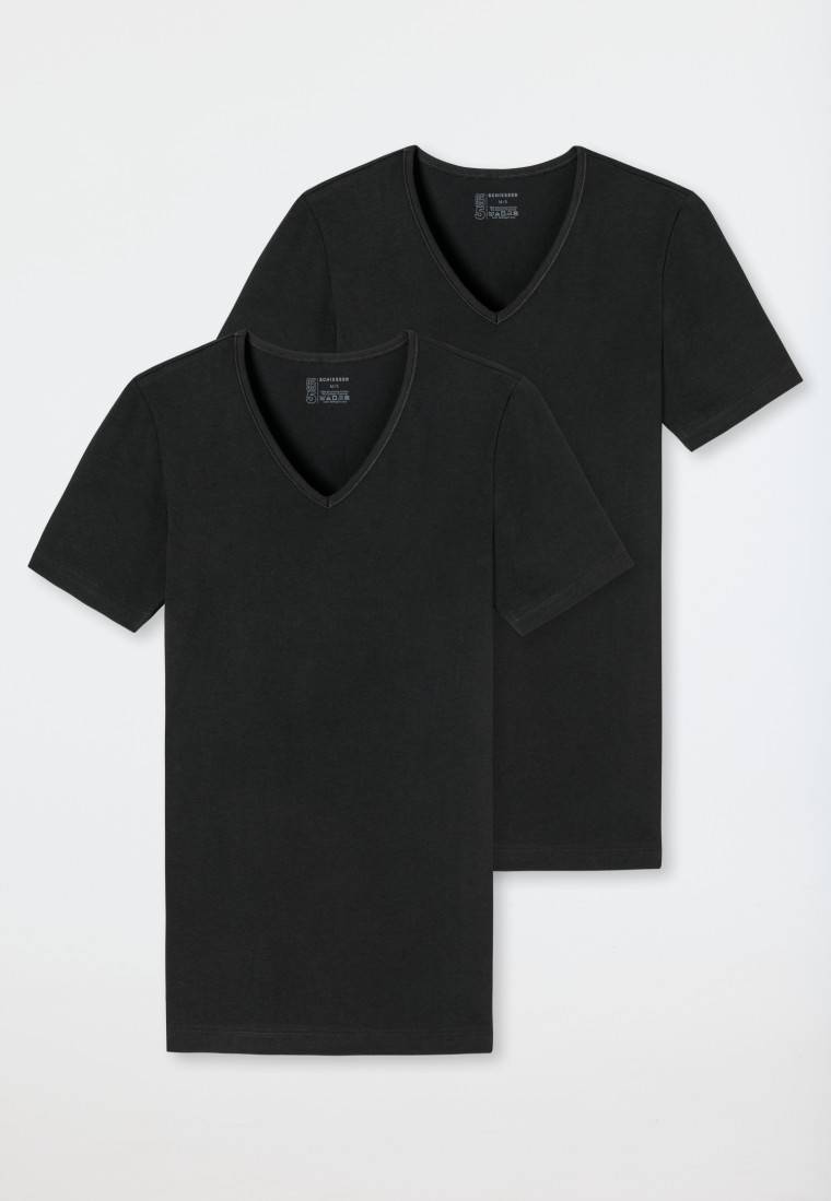 Schiesser Shirts kurzarm 2er-Pack Organic Cotton tiefer V-Ausschnitt schwarz – 95/5 Letzte 3 Tage