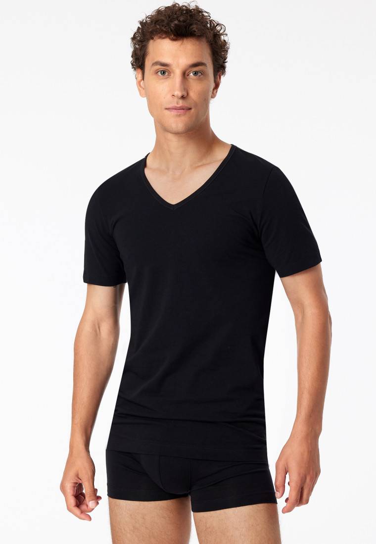 Schiesser Shirts kurzarm 2er-Pack Organic Cotton tiefer V-Ausschnitt schwarz – 95/5 Letzte 3 Tage