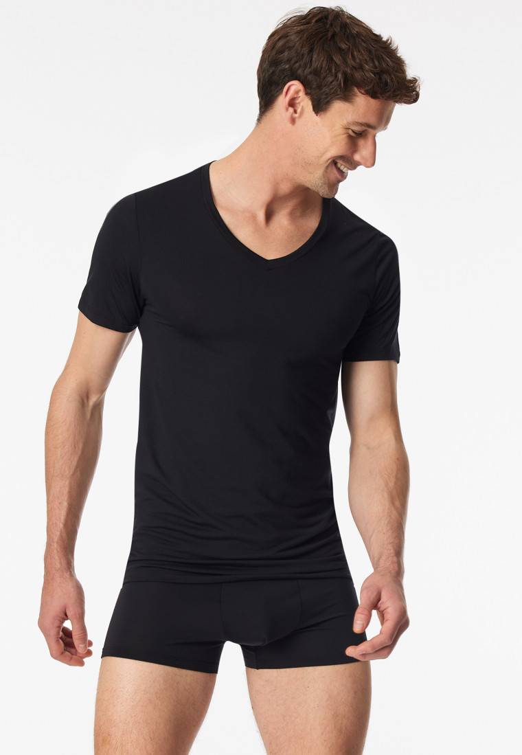 Schiesser Shirt kurzarm V-Ausschnitt schwarz - Premium Modal