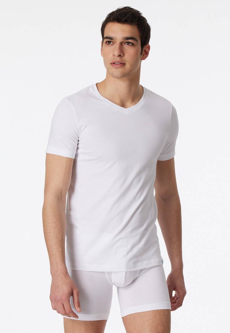 Schiesser Shirt kurzarm V-Ausschnitt weiß - Long Life Cotton