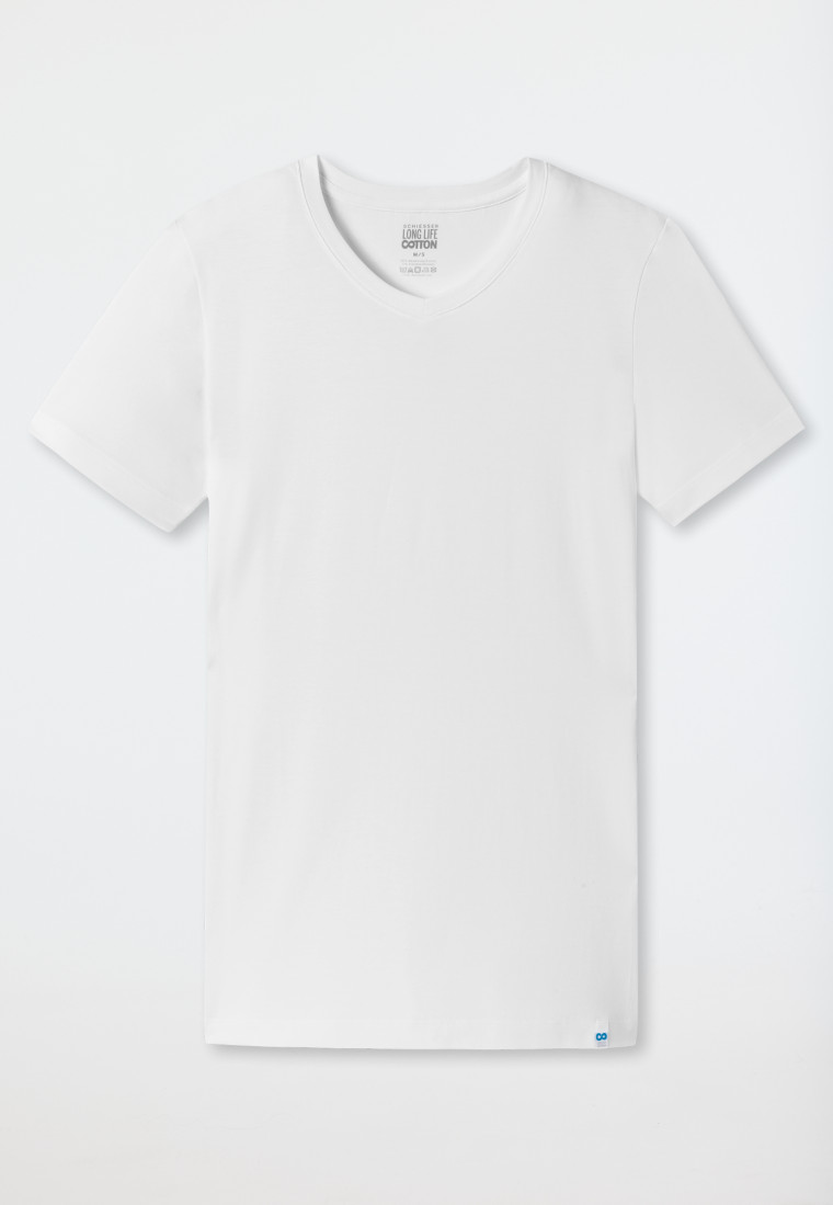 Schiesser Shirt kurzarm V-Ausschnitt weiß - Long Life Cotton Neueste Stile