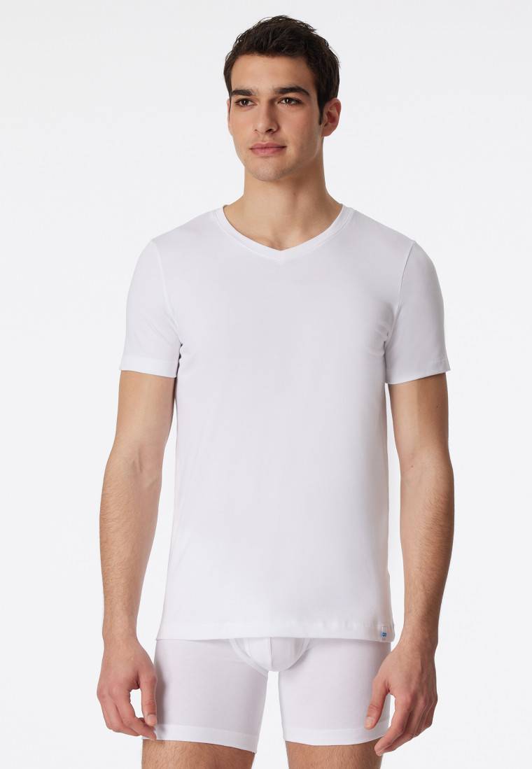 Schiesser Shirt kurzarm V-Ausschnitt weiß - Long Life Cotton Neueste Stile