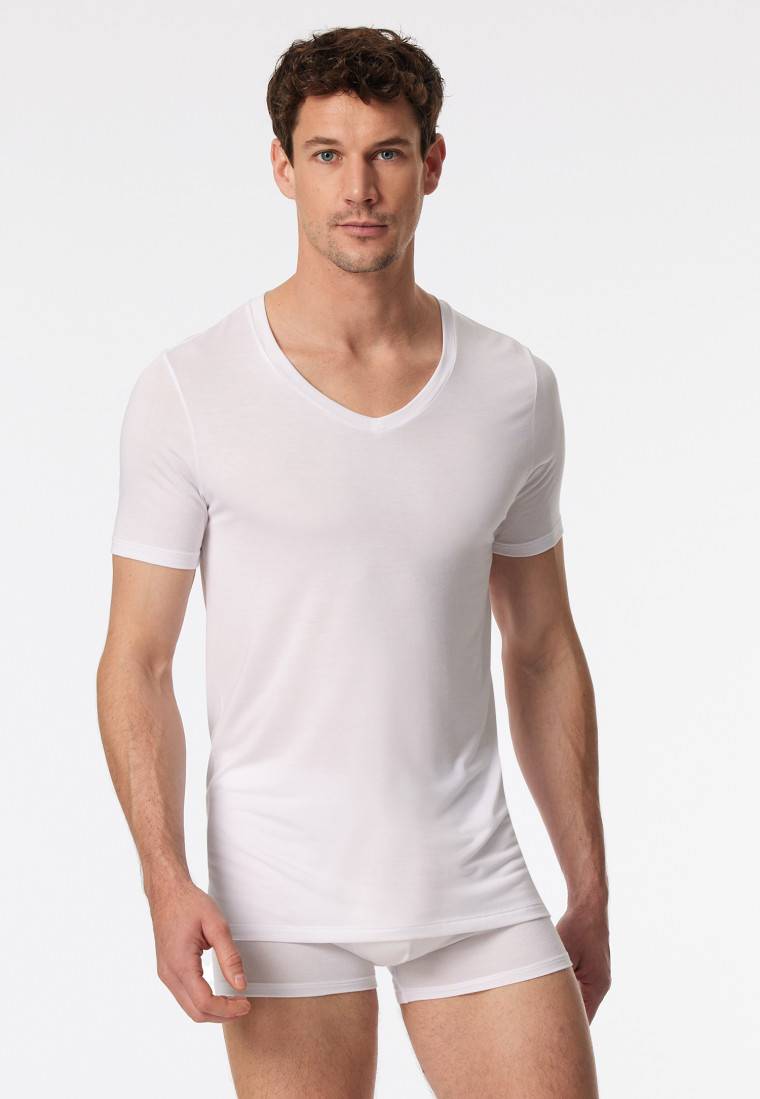 Schiesser Shirt kurzarm V-Ausschnitt weiß - Premium Modal