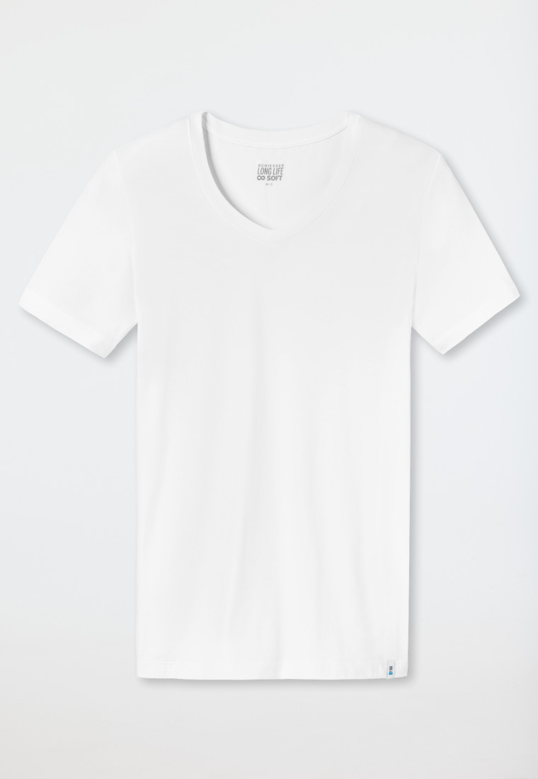 Schiesser Shirt kurzarm Jersey elastisch V-Ausschnitt weiß - Long Life Soft Clearance-Verkauf