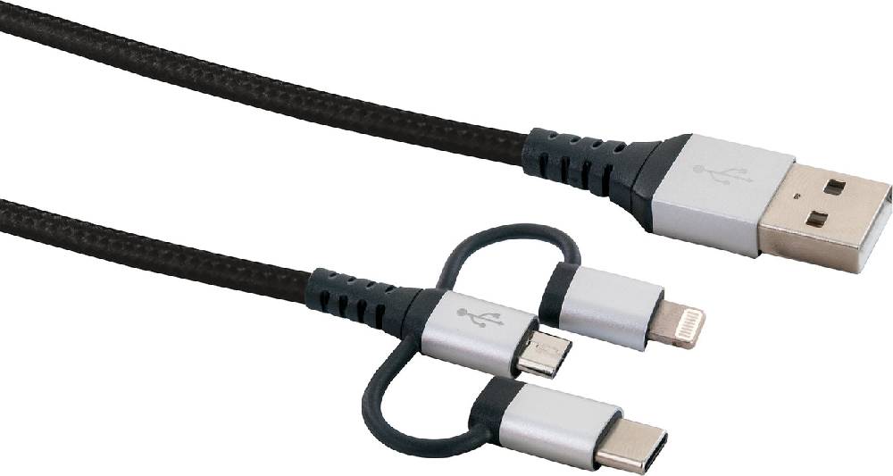 Schwaiger 3in1-Kabel USB-C/Lightning/Micro-USB 1,5 m Black Friday