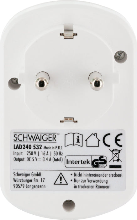 Schwaiger Ladegerät mit Steckdose + 2x USB-A Letzte 2 Tage