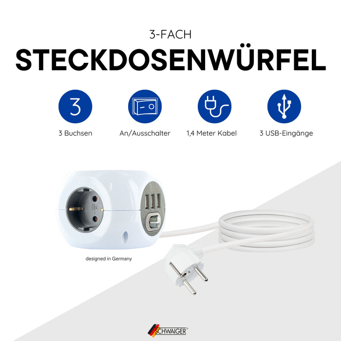 Schwaiger Steckdosenwürfel 3fach mit USB-A Buchsen Großer Ausverkauf