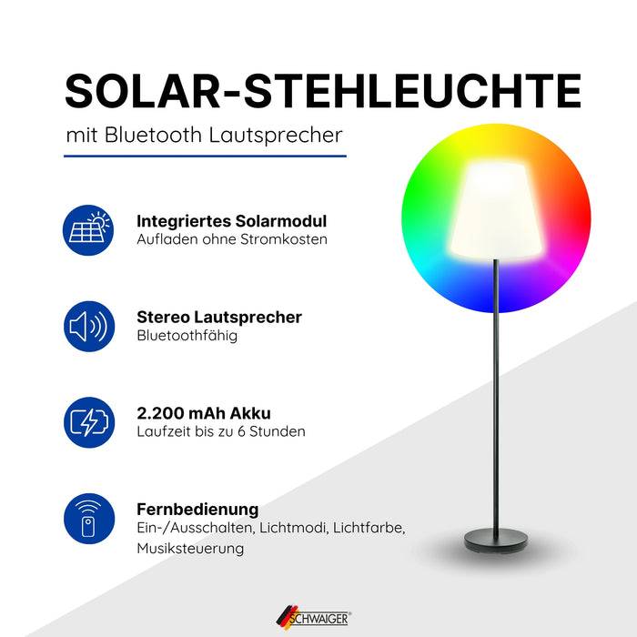 Schwaiger Solar-Stehleuchte mit Lautsprecher 1,5 m RGB Neueste Mode