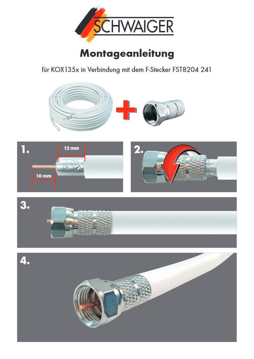 Schwaiger Koaxialkabel mit 4x F-Stecker 10 m 135 dB Lagerräumung