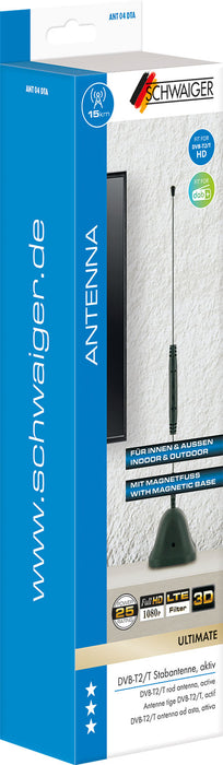 Schwaiger Stabantenne aktiv DVB-T2 VHF UHF mit Magnetfuß/Verstärker im Angebot