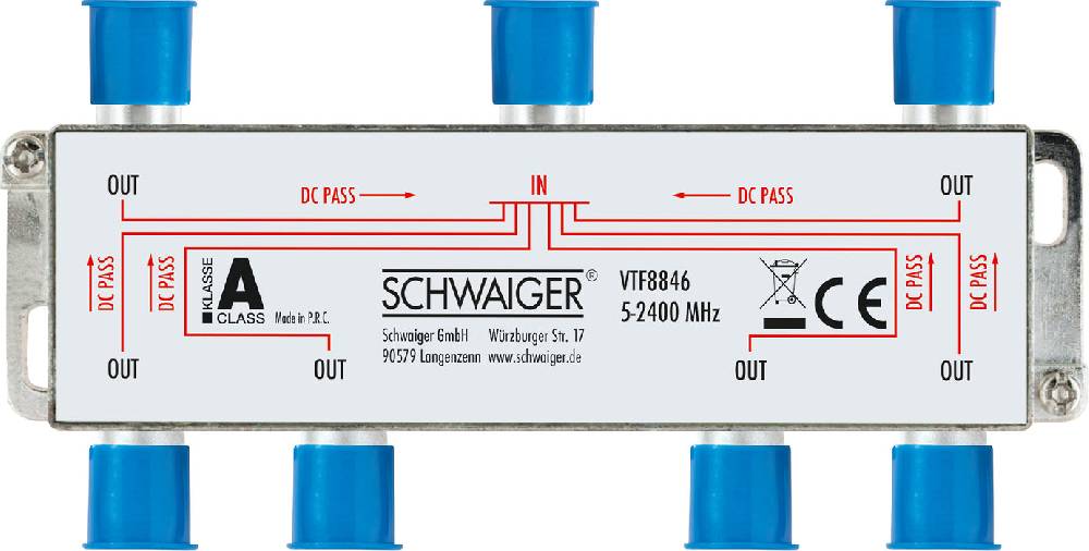Schwaiger Verteiler 6-fach für SAT-, Antennen- und Kabelanlagen 14 dB Fabrikverkauf