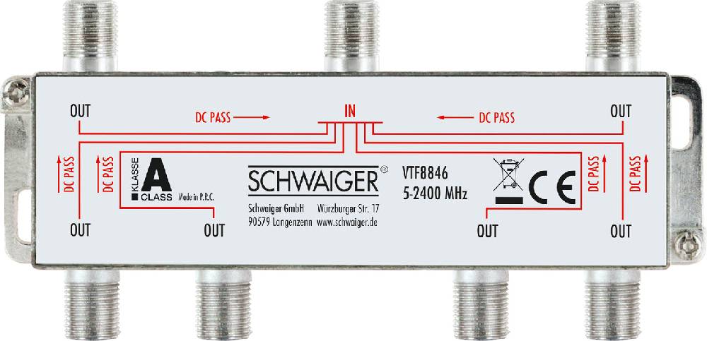Schwaiger Verteiler 6-fach für SAT-, Antennen- und Kabelanlagen 14 dB Fabrikverkauf