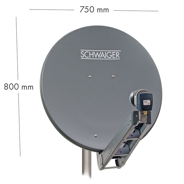 Schwaiger Satellitenschüssel Aluminium Weiß/Rot/Anthrazit 75 cm Fabrikpreis