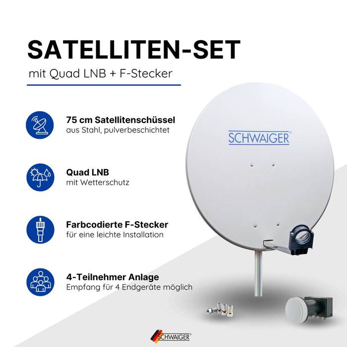 Schwaiger Satellitenanlage Set Weiß Stahl 75 cm Saisonale Angebote