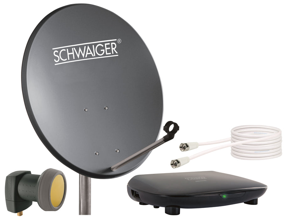 Schwaiger Satellitenanlagen Set Anthrazit Stahl 55 cm mit Receiver Letzter Tag