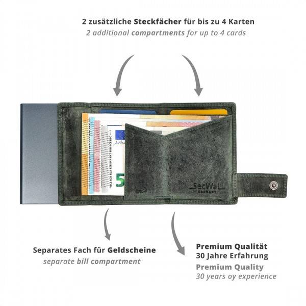SecWal Kartenetui mit Münzfach Druckknopf Geldbörse aus Leder Zeitlich begrenztes Angebot