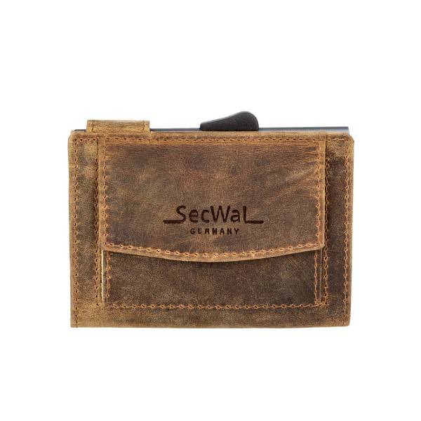 SecWal Kartenetui mit Münzfach Druckknopf Geldbörse geprägt aus Leder Zeitbegrenzte Promotion