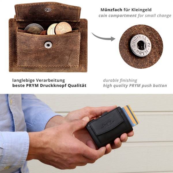 SecWal Kartenetui mit Münzfach Druckknopf Geldbörse geprägt aus Leder Zeitbegrenzte Promotion