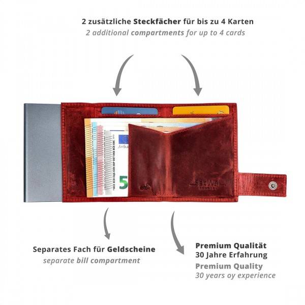 SecWal Kartenetui mit Münzfach Reißverschluss Geldbörse aus Leder Kostenloser Versand international