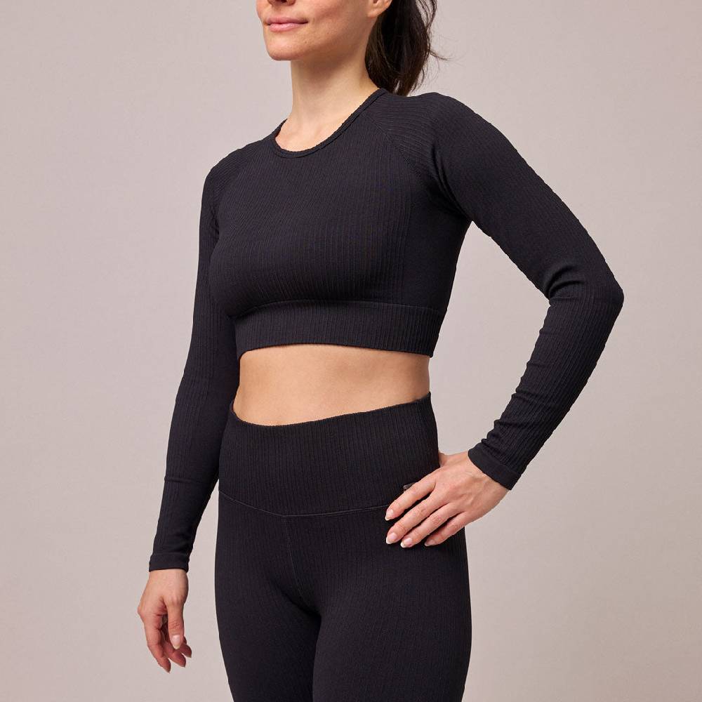Snocks Geripptes Sportshirt langarm Damen aus recyceltem Polyamid Zeitbegrenzte Promotion