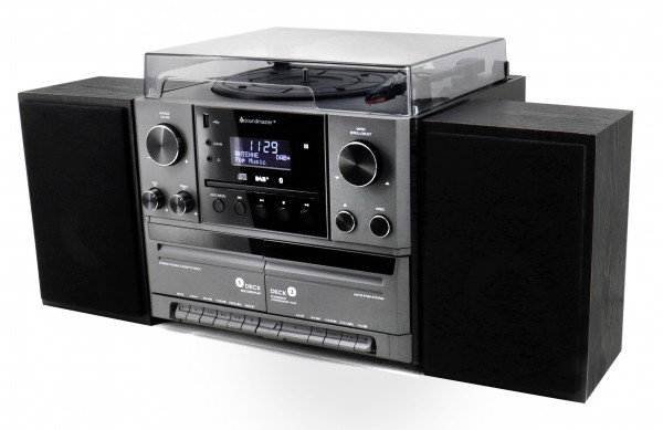 Soundmaster Stereo-Musikcenter mit DAB+/UKW Radio, CD/MP3, Plattenspieler, Doppelkassette, USB, Bluetooth®, Encoding Großer Ausverkauf