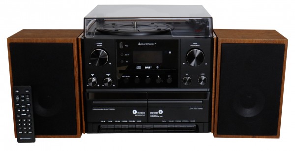 Soundmaster Stereo-Musikcenter mit DAB+/UKW Radio, CD/MP3, Plattenspieler, Doppelkassette, USB, Bluetooth®, Encoding Begrenztes Angebot