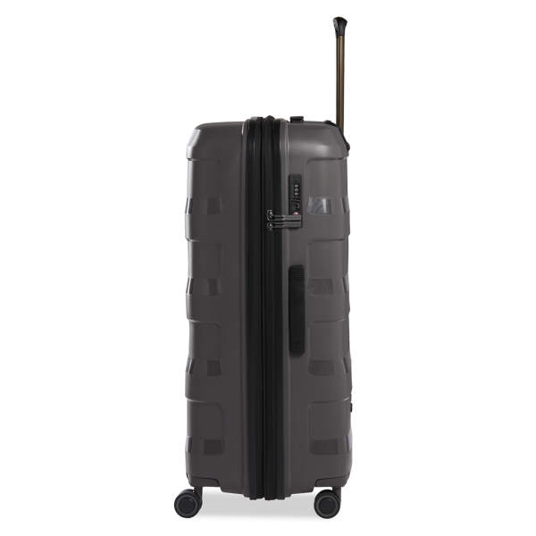Stratic Straw + - Hartschalen Koffer L (75 cm), 4 Doppelrollen, TSA Schloss, Reißverschlussvariante, Erweiterungsfalte dark grey Muttertagsangebot