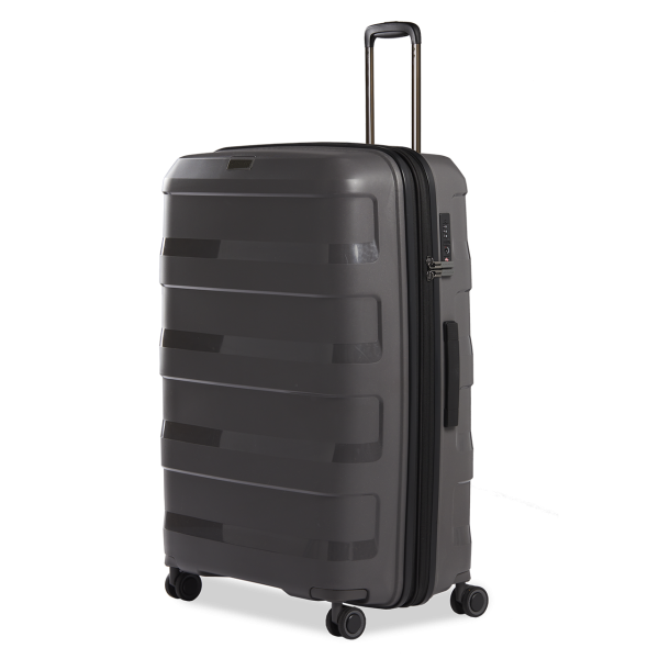 Stratic Straw + - Hartschalen Koffer L (75 cm), 4 Doppelrollen, TSA Schloss, Reißverschlussvariante, Erweiterungsfalte dark grey Muttertagsangebot