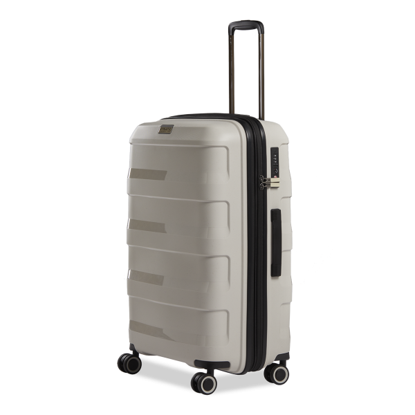 Stratic Straw + - Hartschalen Koffer M (65 cm), 4 Doppelrollen, TSA Schloss, Reißverschlussvariante, Erweiterungsfalte beige Vatertagsangebot