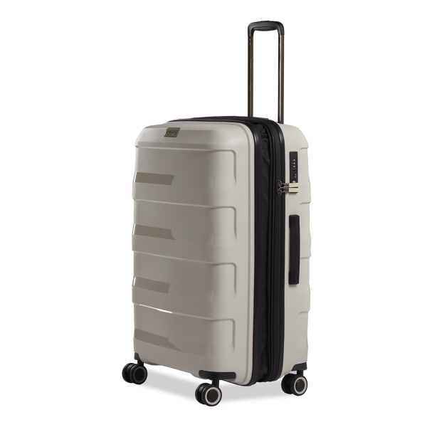Stratic Straw + - Hartschalen Koffer M (65 cm), 4 Doppelrollen, TSA Schloss, Reißverschlussvariante, Erweiterungsfalte beige Vatertagsangebot
