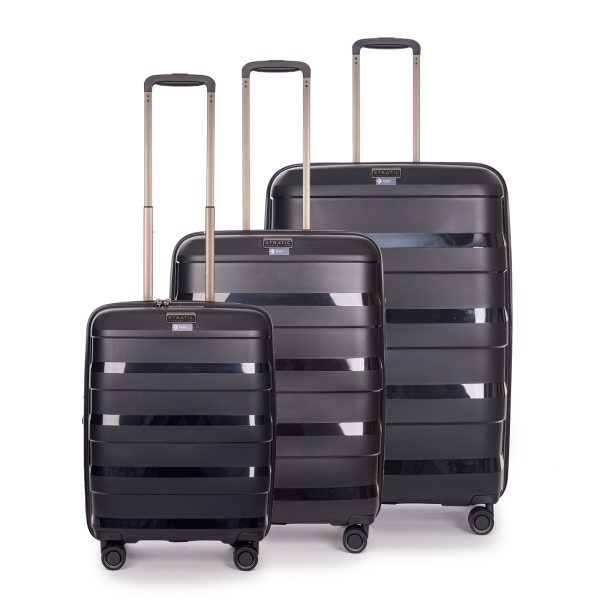 Stratic STRAW + - Koffer-Set 3-teilig Hartschalen-Koffer (S, M, L), 4 Rollen, TSA Schloss, umweltfreundlich black Riesige Ersparnisse